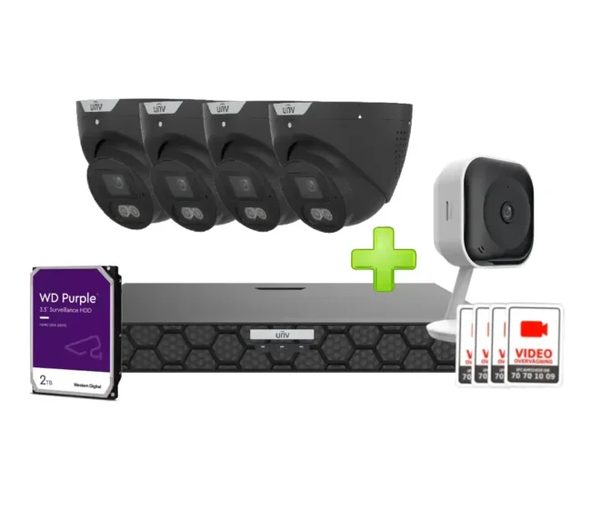 Uniview Standard overvågningspakke med 4 x 8MP kameraer - Sort