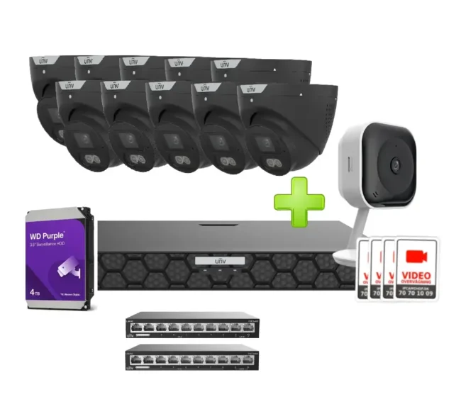 Uniview Standard overvågningspakke med 10 x 8MP kameraer - Sort