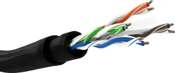 Cat 6 U/UTP outdoor network cable on a reel with connectors, crimping pliers and cable ties