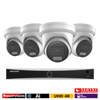 Hikvision overvågningssæt med 4 x 8MP kameraer og 8 kanals optager