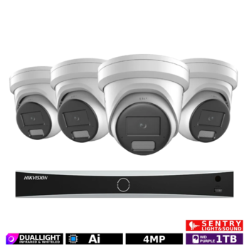 Hikvision overvågningssæt med 4 x 4MP 24/7 farve kameraer og 8 kanals optager