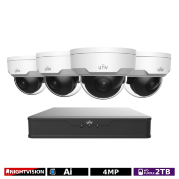 Uniview overvågningssæt med 4 x 4MP dome kameraer og 4 kanals optager