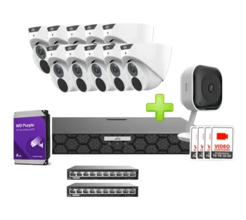 Uniview Villa surveillance package with 10 cameras, White - Budget